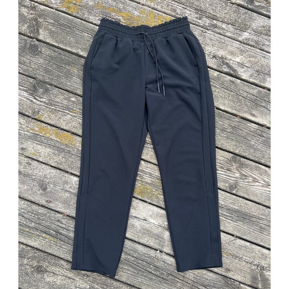 Athleta Metropolis Straight Leg Pant Womens 4 Black Good Drawstring Zip Pockets